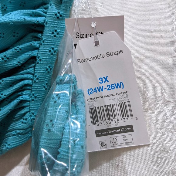 Ruffle High Waist Eyelet Twist Bandeau Two Piece Swim Suit Set 3X Turquoise - Picture 7 of 7